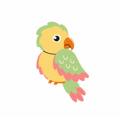 Illustration in children's style. Cute tropical parrot. Flat vector illustration.