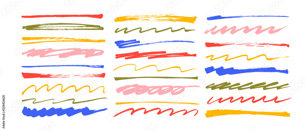Aufkleber collection of colorful brush drawn underlines and strikethrough strokes. hand drawn set of various s