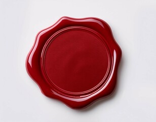 red wax seal with wavy edges on white background