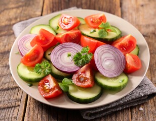 fresh tomato and cucumber salad with red onion
