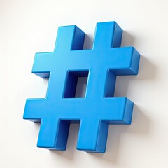 Fototapeta premium A vibrant blue hashtag symbol, rendered in a three-dimensional style, stands out against a clean white background. The bold, blocky design is visually striking.