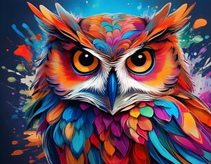 Obraz premium a colorful artistic depiction of an owl with vibrant splashes of paint