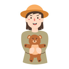 child girl with tedy bear illustration