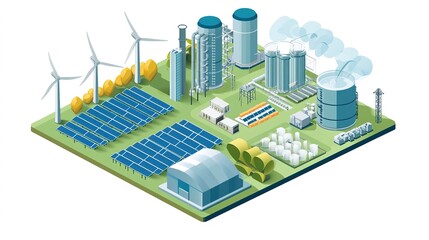 Hydrogen renewable energy production - hydrogen gas for solar power facilities and clean wind turbines.