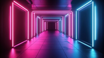 Neon Corridor Pink And Blue Glowing Lights