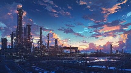 Fototapeta premium Oil refinery industry, gas refinery background, oil and gas fuel and energy generation