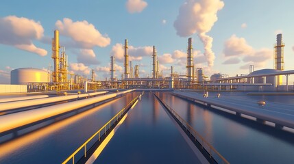 Oil refinery industry, gas refinery background, oil and gas fuel and energy generation