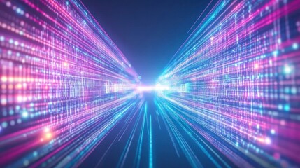 Obraz premium Abstract digital data stream, glowing lines, futuristic tunnel.