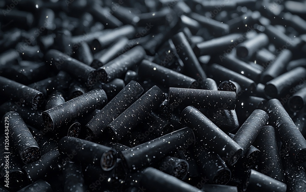 Aufkleber close-up of numerous dark cylindrical objects with glittering particles.