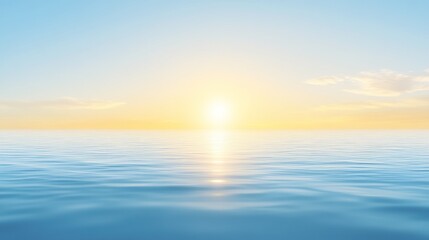 Obraz premium Serene ocean sunrise with calm water and soft pastel sky.