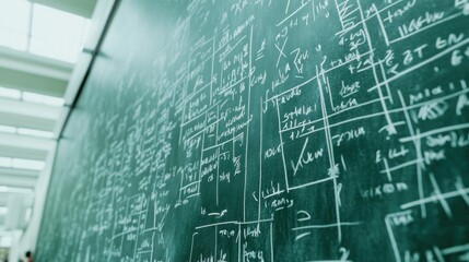 Obraz premium Close-up of a chalkboard filled with complex mathematical equations and scientific formulas.