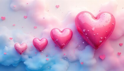 Celebrating love with floating hearts dreamy clouds digital art romantic atmosphere whimsical view heartfelt concept