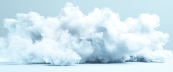 Fluffy white cotton cloud pile on light blue background.