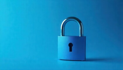Fototapeta premium Locking security blue padlock on vibrant background digital image minimalist design close-up view safety concept