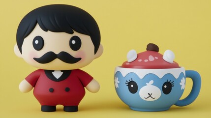 Obraz premium Cute cartoon man and llama mug.