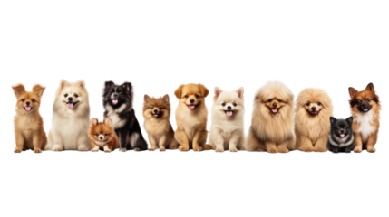 Set of cute pet dogs on a white transparent background