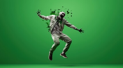 Fototapeta premium Dynamic Urban Dance with Artistic Green Background