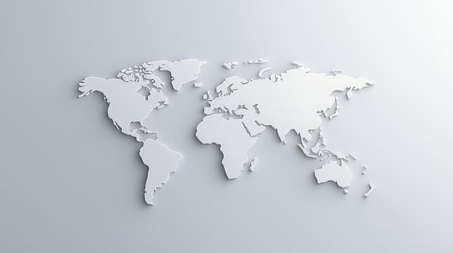 Fototapeta Minimalist 3D World Map in White Color