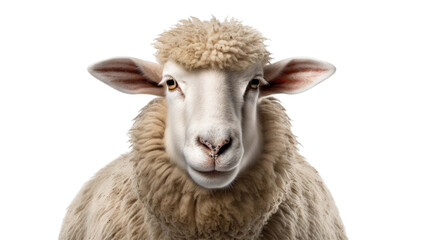 Fototapeta premium Sheep short face isolated on white transparent background