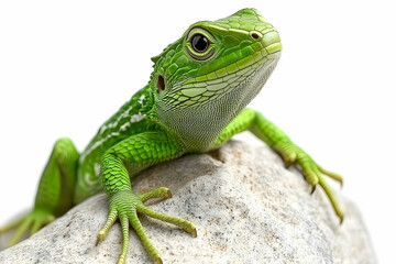 Fototapeta premium Close-up of a Vibrant Green Lizard on a Smooth Rock Surface