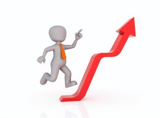 3d man red arrow success chart on white background.