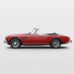Fototapeta premium Vintage red convertible car on a white background, side profile view. 