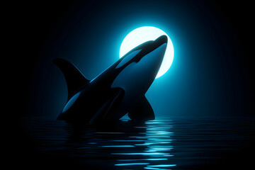 Obraz premium Majestic Orca Whale Breaching Under a Bright Moonlit Sky