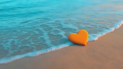 Fototapeta premium Orange Heart on Tranquil Beach Shoreline