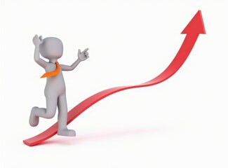 3d man red arrow success chart on white background.