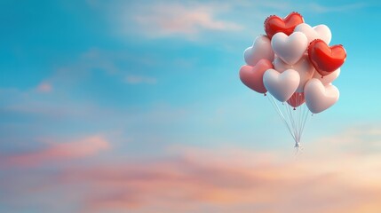 Fototapeta premium Colorful Heart Balloons Against a Soft Sky Background