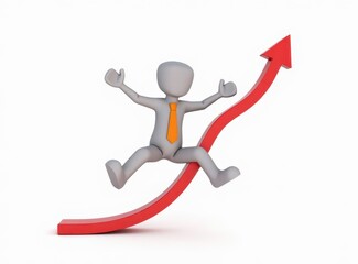 3d man red arrow success chart on white background.