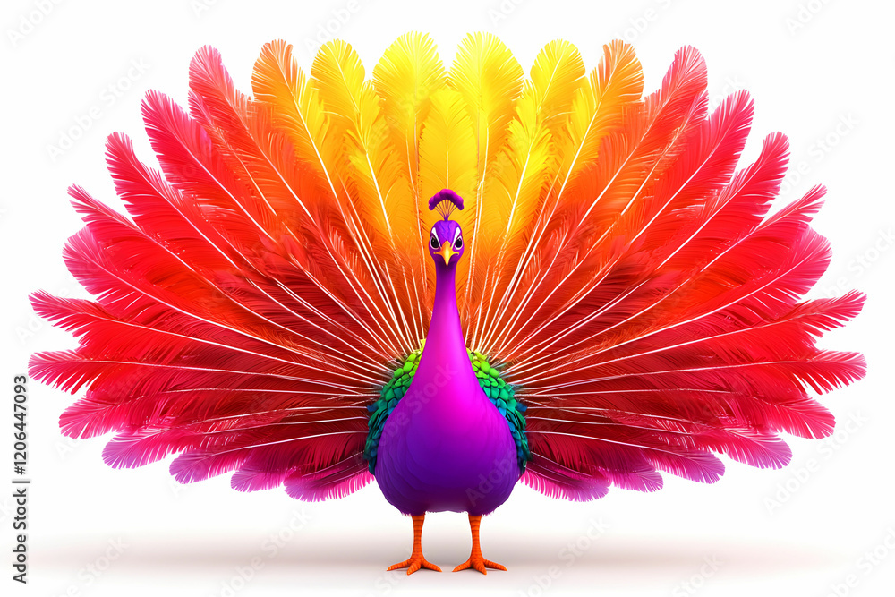 Poster vibrant peacock displaying colorful feathers in bright spectrum