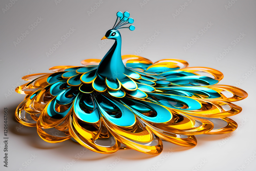 Poster colorful abstract peacock with shiny feathers and vibrant display
