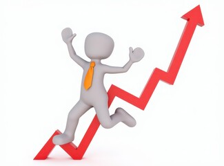 3d man red arrow success chart on white background.