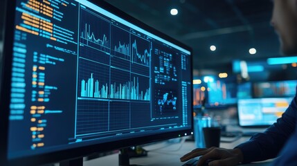 A financial analyst's desk with a computer showing a revenue forecast for the upcoming year.