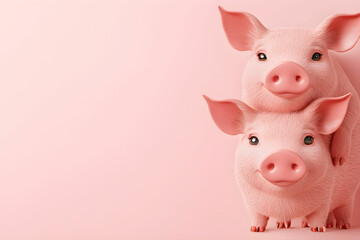 Cute Pig Characters on Soft Pink Background for Playful Design