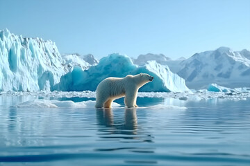 Naklejka premium Polar Bear Standing on Iceberg in Arctic Surroundings Under Clear Sky