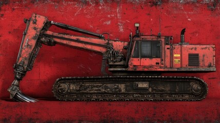 A heavy-duty drilling machine with a rugged design displayed on a bright red background.
