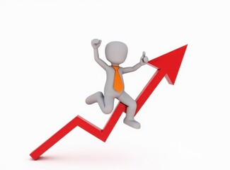 3d man red arrow success chart on white background.
