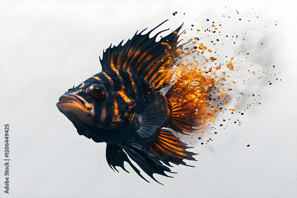 Poster vibrant fish with dynamic motion and colorful particle effects