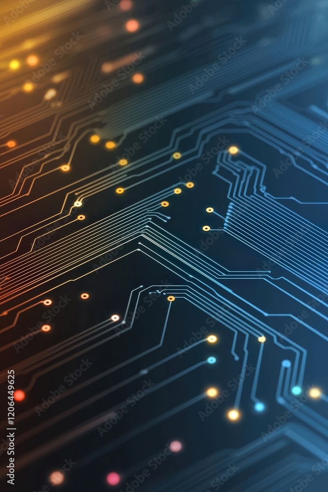 Wall mural abstract circuit board pattern with colorful lights