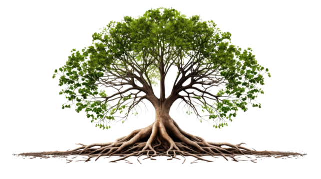 tree with root isolated on a white transparent background
