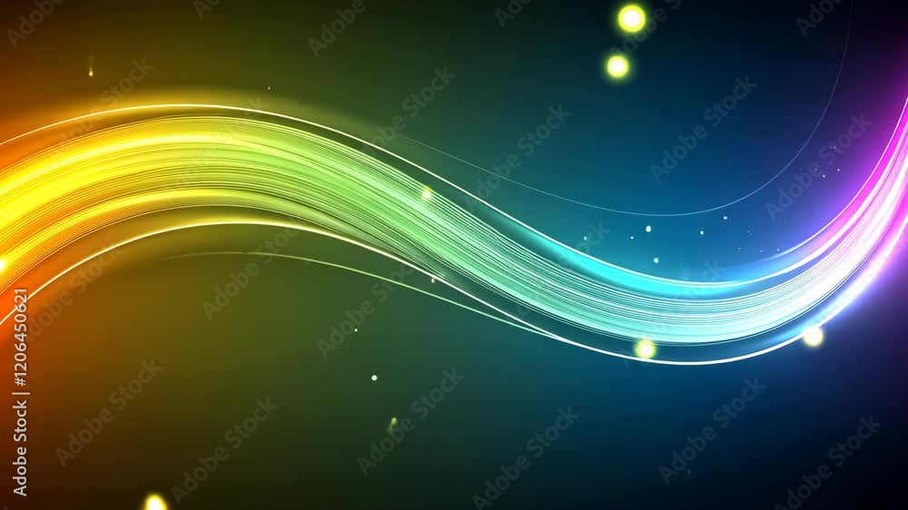 Poster colorful wave patterns create a vibrant backdrop with light effects in a dark setting