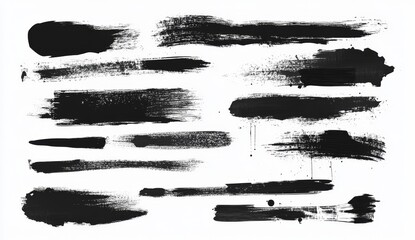 Collection of black paint brush strokes on white background. (3)