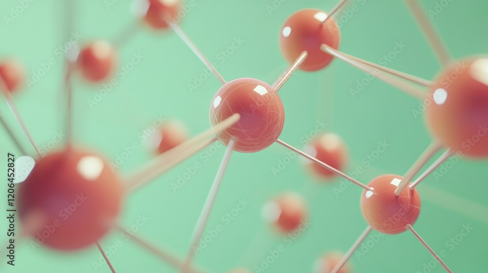 Poster a vibrant d rendering of interconnected nodes on a soft green background.
