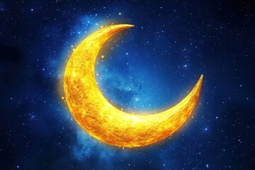Fototapeta premium Golden Crescent Moon in a Starry Night Sky