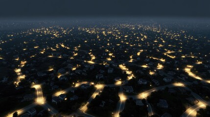 Obraz premium Overhead shot of a network of city roads at night illuminated by streetlights.
