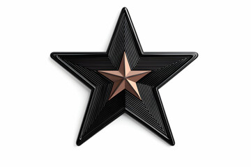 Obraz premium Black and Bronze Star Emblem with Striped Design on White Background