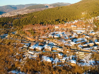 Obraz premium Aerial Winter view of Village of Leshten, Bulgaria