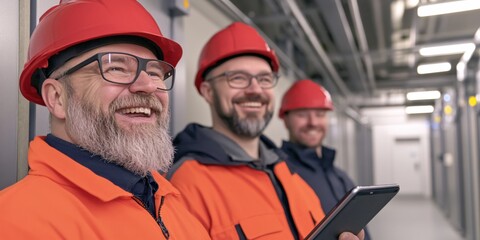 Happy Industrial Workers Teamwork Collaboration Success